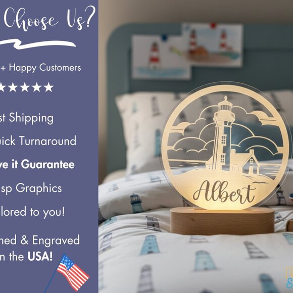 Lighthouse Custom Name Light | Personalized LED Bedroom Decor for Kids - Picture 4 of 8